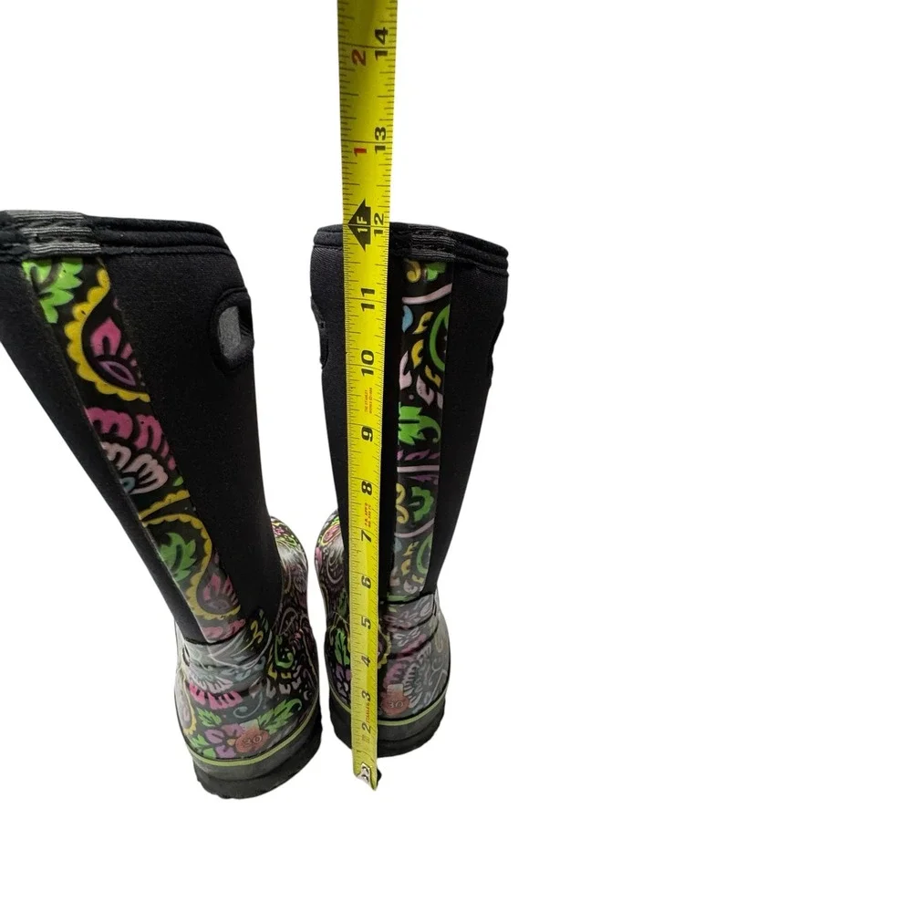Bogs Tuscany High Rain Snow Boots Girls Sz 4 Paisley Floral Waterproof -30 Black